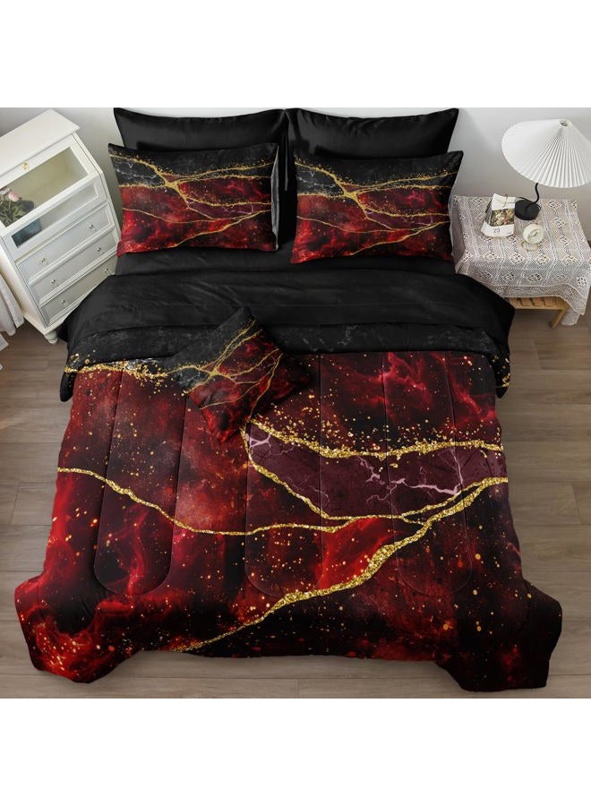 Bedorm Black Gold Comforter Set 8 Pcs Red Marble Bedding Set King Size Bed in A Bag Red and Black Marble Stone Texture Abstract Room Decor Black Marble Bed Comforter - Image 2