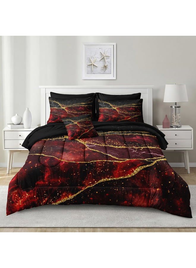 Bedorm Black Gold Comforter Set 8 Pcs Red Marble Bedding Set King Size Bed in A Bag Red and Black Marble Stone Texture Abstract Room Decor Black Marble Bed Comforter - Image 3