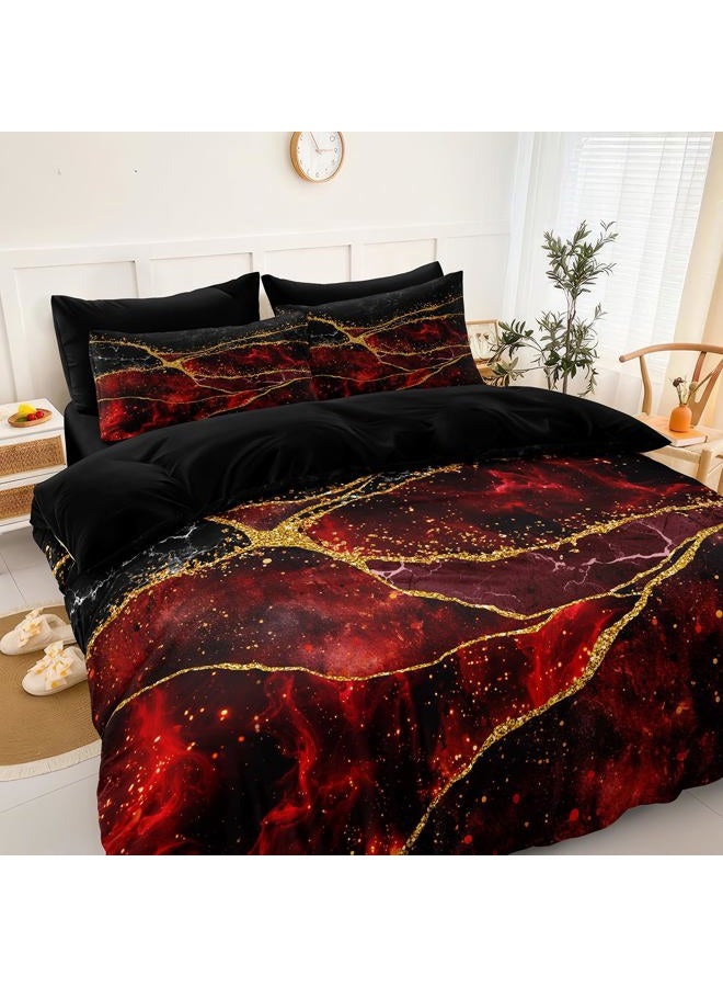 Bedorm Black Gold Comforter Set 8 Pcs Red Marble Bedding Set King Size Bed in A Bag Red and Black Marble Stone Texture Abstract Room Decor Black Marble Bed Comforter - Image 1