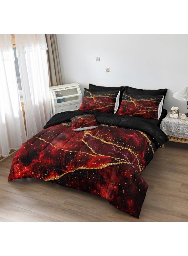 Bedorm Black Gold Comforter Set 8 Pcs Red Marble Bedding Set King Size Bed in A Bag Red and Black Marble Stone Texture Abstract Room Decor Black Marble Bed Comforter - Image 4