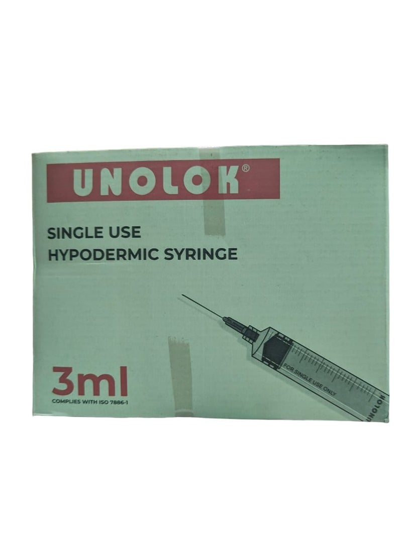 Generic Unolok Single Use Hypodermic Syringe 3ml 100 units  - Image 2