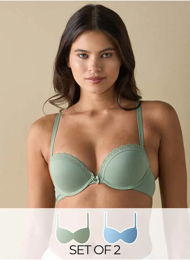 Splash FAV Set of 2 - Lace Detail Plunge Bra with Hook and Eye Closure