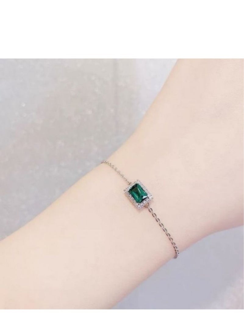 Generic - Green Crystal Rhodium Plated Bracelet - Image 1