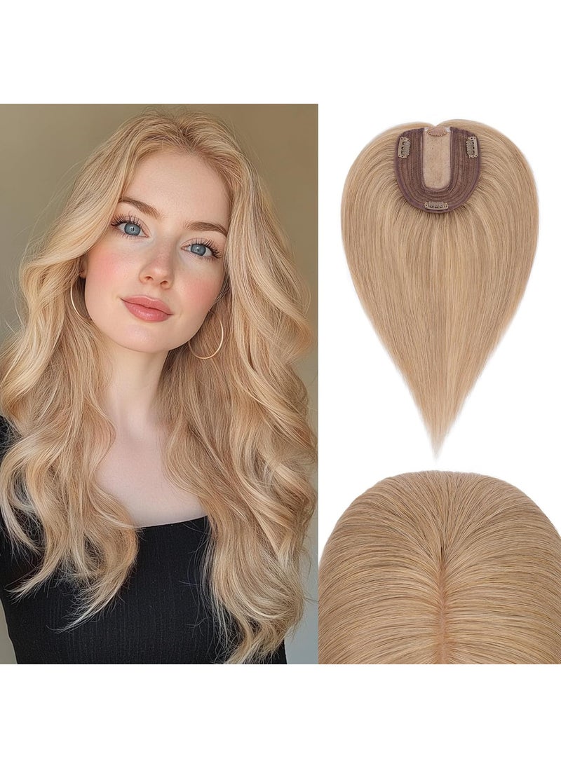 Rich Choices - Rich Choices Hair Toppers for Women Real Human Hair 100 Human Hair Topper For Women Clip in Remy Hair Toppers with Thinning Hair Silk Base 16 Inch 27 Dark Blonde - Image 1