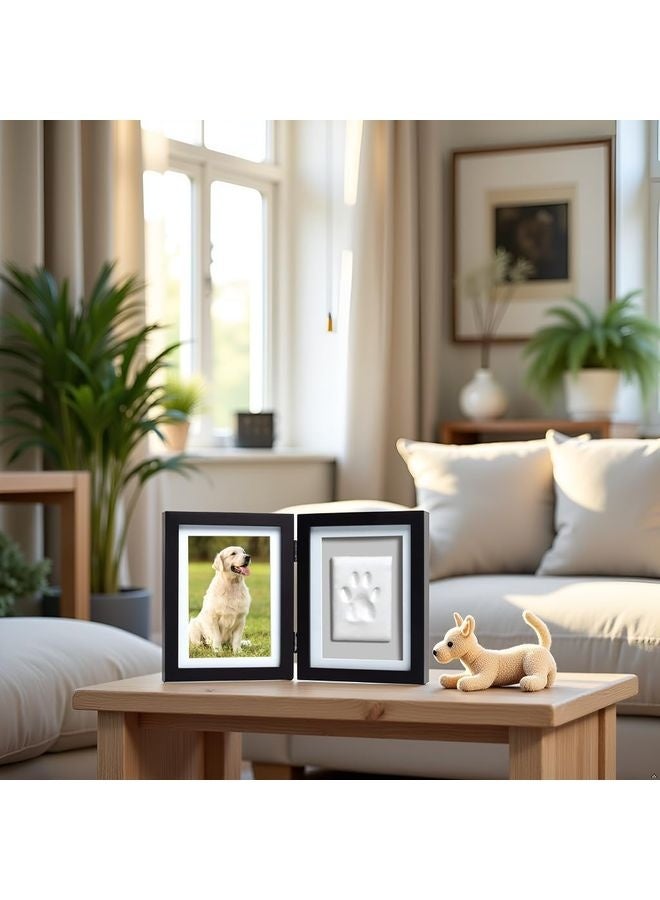 MOWKIT Pet Paw Print Photo Frame With Clay Imprint Kit - Wooden Pet Paw Print Frame, DIY Memorial Keepsake for Cats and Dogs, No Mess Clay for Perfect Pawprints, Ideal Home Decor and Gift, Black - Image 2