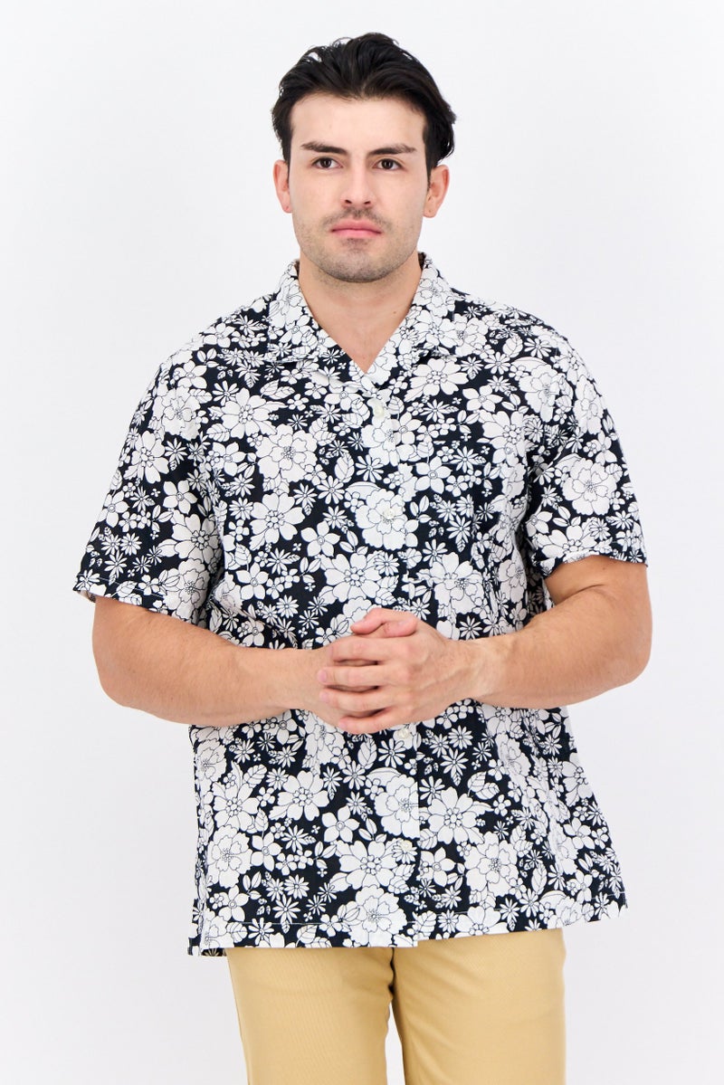 GAP Men Regular Fit Floral Print Short Sleeves Casual Shirt, Black - Image 1