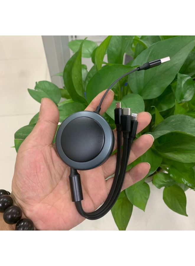 One-to-three Retractable Fast Charging Data Cable For Apple Type-c Android Single-pull Three-in-one Mobile Phone Charging Cable-Color:Gray Black-Model:XD-S022 - Image 1