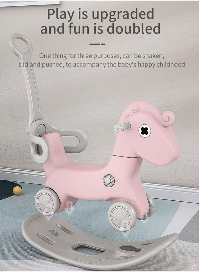 JSAITOYS - Three In One Multi Functional Children Ride On Animal Toy With Backrest Push Rod Rocking Horse For Kids And Toddlers - Image 1