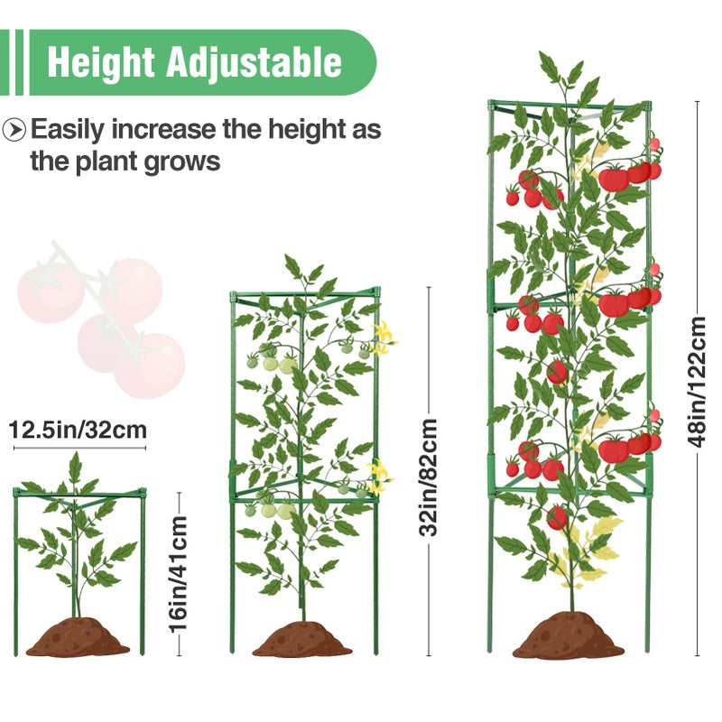ANPHSIN 3 Sets Tomato Cages with 10 Gallon Grow Bags - 48" Stable Plant Garden Planter, Flowers Vegetable Trellis Pots for Tomato Vertical Climbing Plants Vines - Image 2