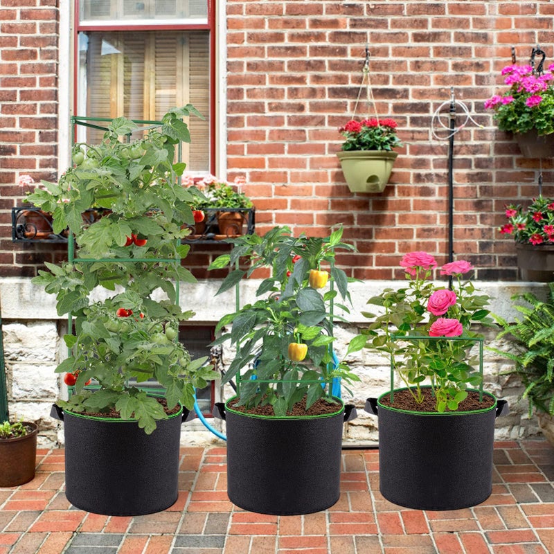 ANPHSIN 3 Sets Tomato Cages with 10 Gallon Grow Bags - 48" Stable Plant Garden Planter, Flowers Vegetable Trellis Pots for Tomato Vertical Climbing Plants Vines - Image 5