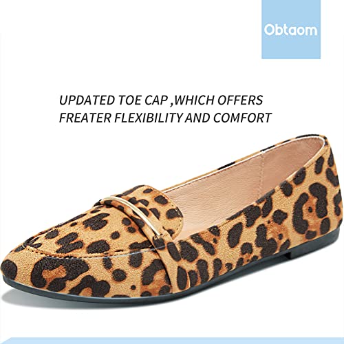 Obtaom Women's Pointy Toe Loafer Flat Comfortable Faux Suede Work Shoes,Cute Penny Loafer Slip On Ballet Flat(Leopard Print,US8) - Image 3