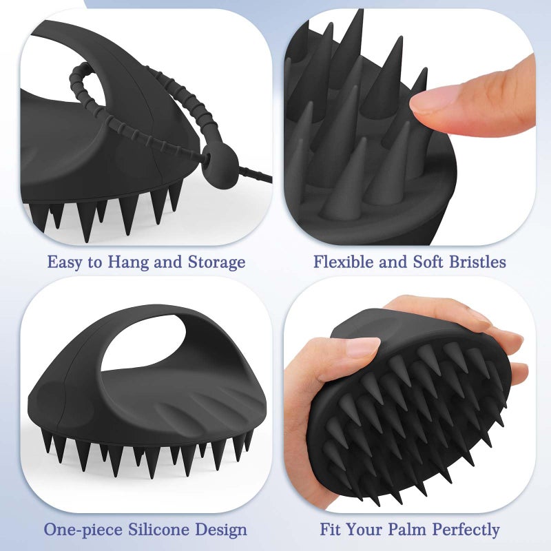 Manmihealth Large Hair Scalp Scrubber, One-Piece Silicone Scalp Massager for Wet Dry, Long Bristles Shampoo Brush for Dandruff Removal and Hair Growth with Free Strap&Hook.(Style 2 Black) - Image 3