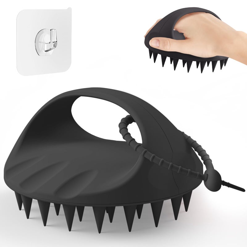 Manmihealth Large Hair Scalp Scrubber, One-Piece Silicone Scalp Massager for Wet Dry, Long Bristles Shampoo Brush for Dandruff Removal and Hair Growth with Free Strap&Hook.(Style 2 Black) - Image 1