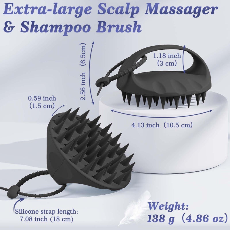Manmihealth Large Hair Scalp Scrubber, One-Piece Silicone Scalp Massager for Wet Dry, Long Bristles Shampoo Brush for Dandruff Removal and Hair Growth with Free Strap&Hook.(Style 2 Black) - Image 2