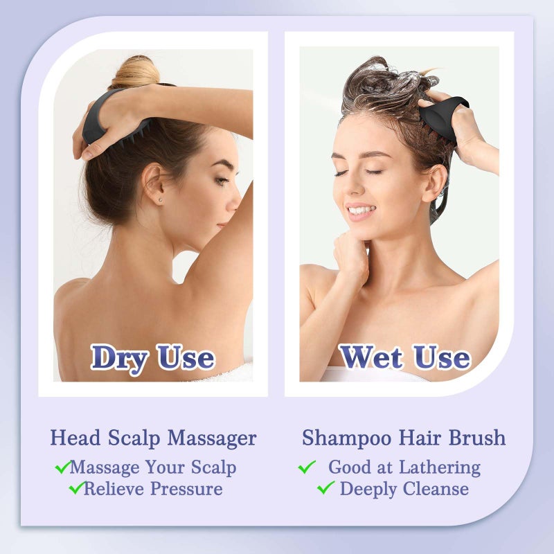 Manmihealth Large Hair Scalp Scrubber, One-Piece Silicone Scalp Massager for Wet Dry, Long Bristles Shampoo Brush for Dandruff Removal and Hair Growth with Free Strap&Hook.(Style 2 Black) - Image 4