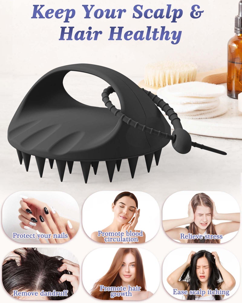 Manmihealth Large Hair Scalp Scrubber, One-Piece Silicone Scalp Massager for Wet Dry, Long Bristles Shampoo Brush for Dandruff Removal and Hair Growth with Free Strap&Hook.(Style 2 Black) - Image 5