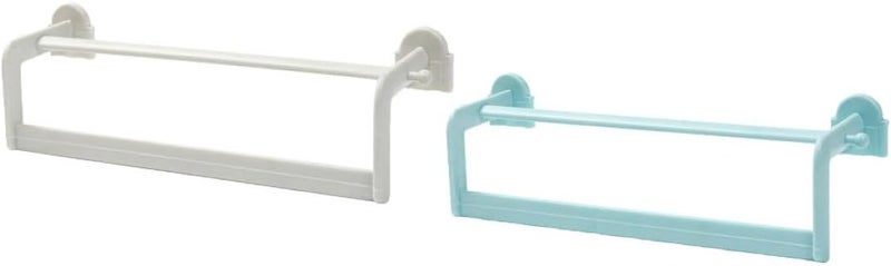 Punch-Free Wall Mounted Bathroom Towel Rack Double Bar Towel Holder with Shoes Storage Rack 2pcs White and Blue for Household Bathroom Organization - Image 1