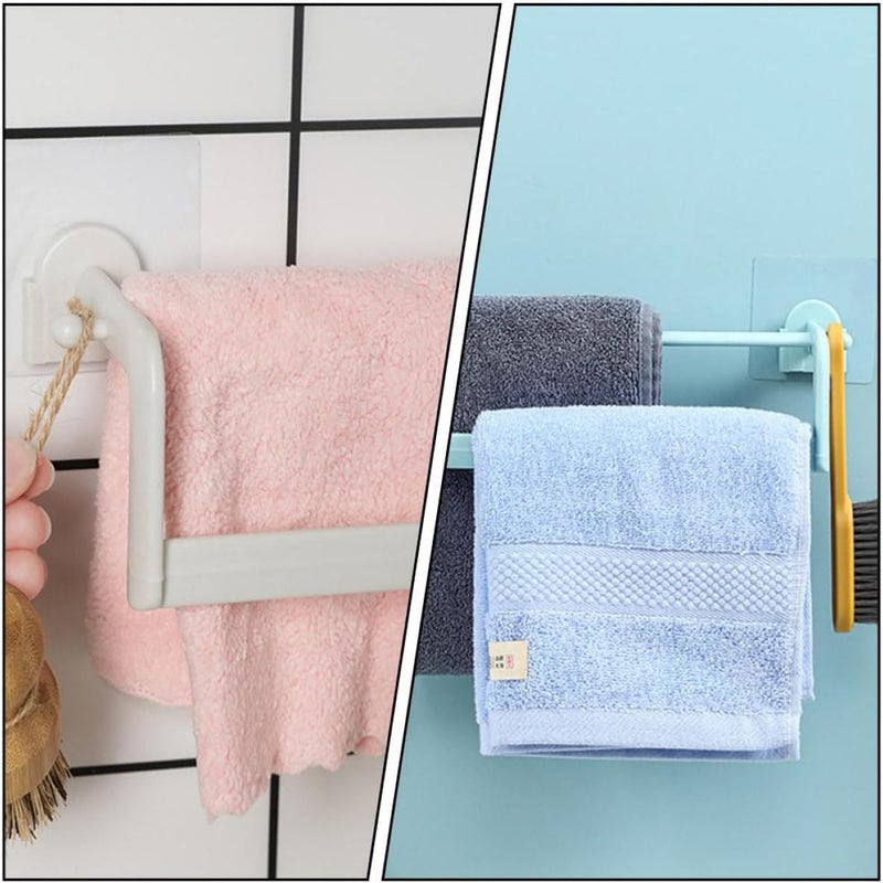 Punch-Free Wall Mounted Bathroom Towel Rack Double Bar Towel Holder with Shoes Storage Rack 2pcs White and Blue for Household Bathroom Organization - Image 4