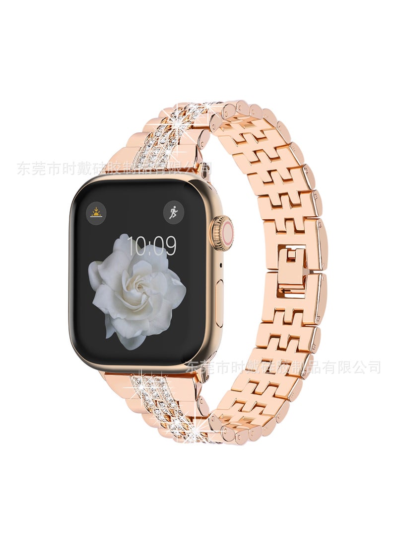 Generic - Suitable for apple watchband apple watch8/7/6/SE/Ultra apple Diamond iwatch Metal WatchbandRose gold + bright rose gold connector 38/40/41 Rose gold + bright rose gold connector 38/40/41 - Image 1