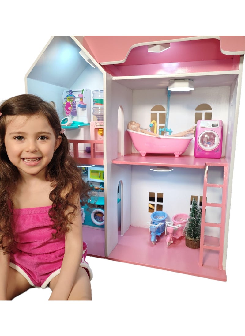 Generic Princess Wooden Dollhouse 4 rooms (fit Barbie doll)  - Image 2