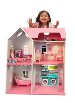 Princess Wooden Dollhouse 4 rooms (fit Barbie doll)