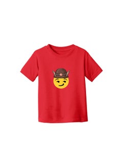 PRINTSHOP4ME Christmas Emoji Kids Red T-Shirt For Girls–Soft Cotton Round Neck Short Sleeve T-Shirt With Smiley Face Emoji–Great For Parties  - Image 3