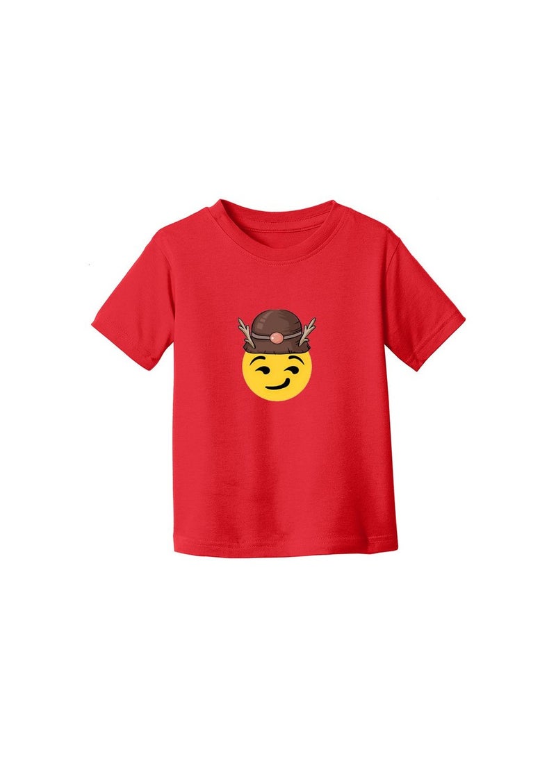 PRINTSHOP4ME - Christmas Emoji Kids Red T-Shirt For Girls–Soft Cotton Round Neck Short Sleeve T-Shirt With Smiley Face Emoji–Great For Parties - Image 1