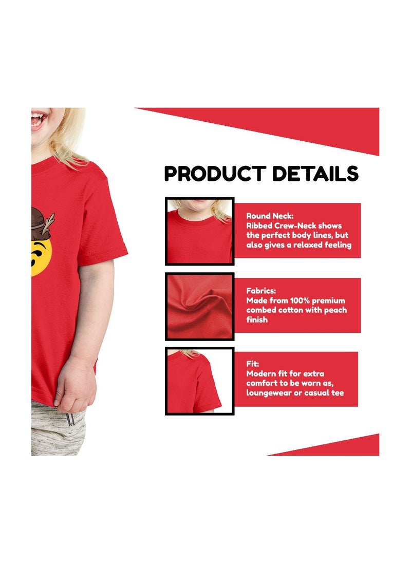 PRINTSHOP4ME - Christmas Emoji Kids Red T-Shirt For Girls–Soft Cotton Round Neck Short Sleeve T-Shirt With Smiley Face Emoji–Great For Parties - Image 1