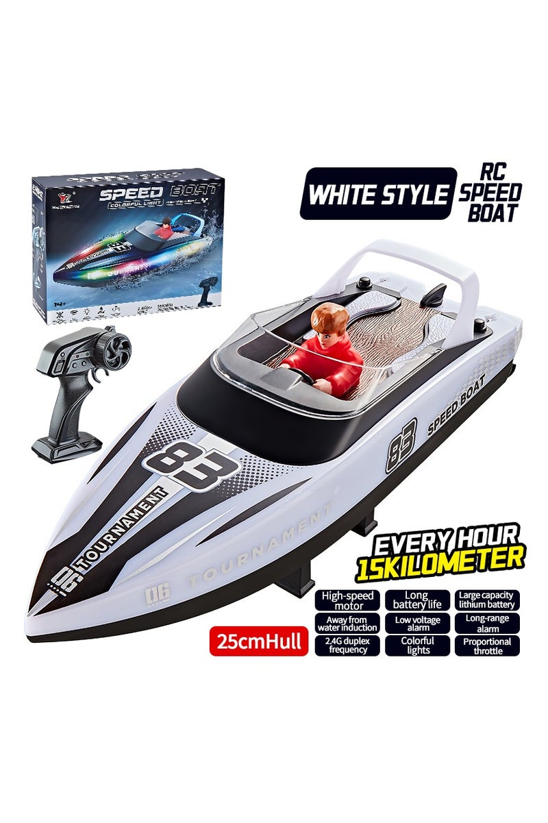 HONGXUNJIE HXJ HJ821 RC Speedboat Toy  with Rechargeable, Waterproof Outdoor Water, LED Lights, 15km/h, 2.4G, Dual Motor, 2 Hours Endurance Speedboat Kids Toys | Great Gift for Kids (White) - Image 1