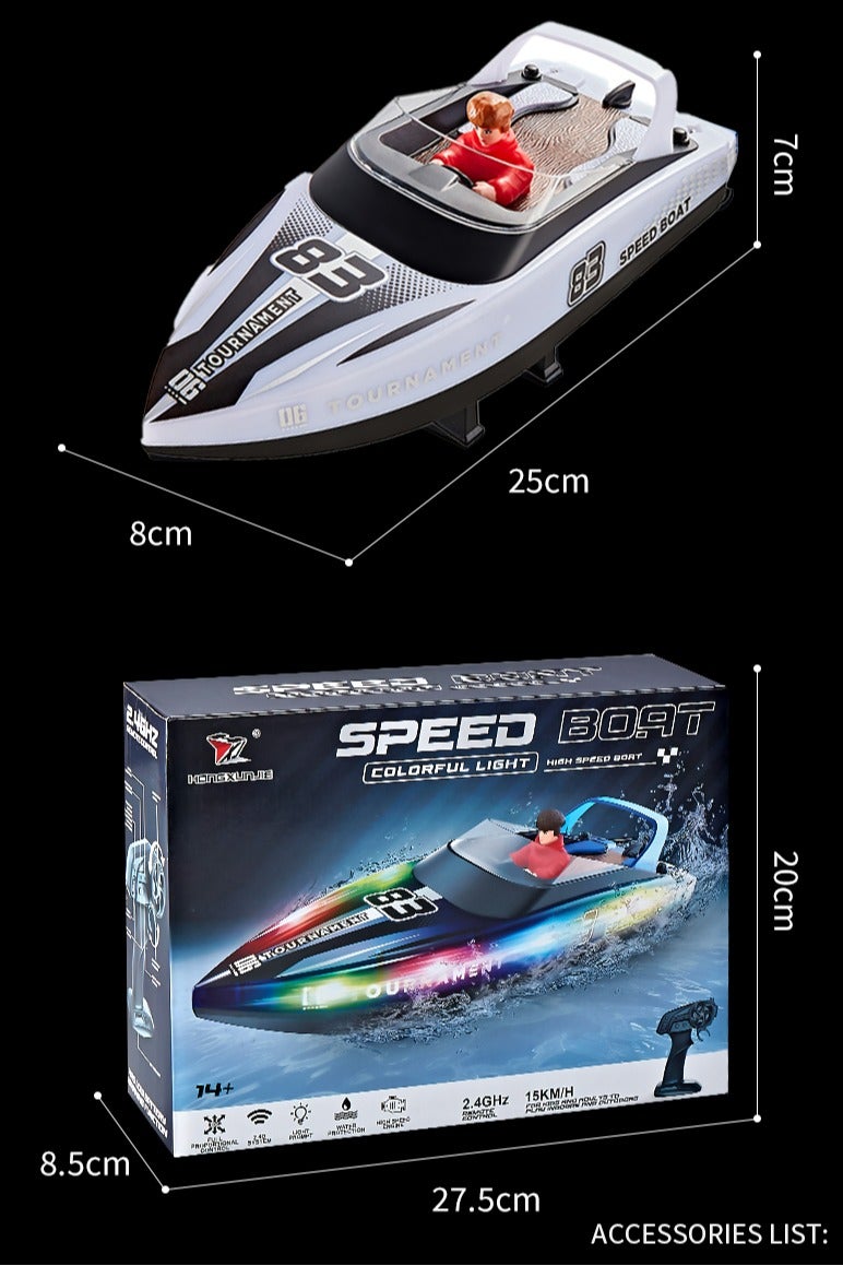 HONGXUNJIE HXJ HJ821 RC Speedboat Toy  with Rechargeable, Waterproof Outdoor Water, LED Lights, 15km/h, 2.4G, Dual Motor, 2 Hours Endurance Speedboat Kids Toys | Great Gift for Kids (White) - Image 2