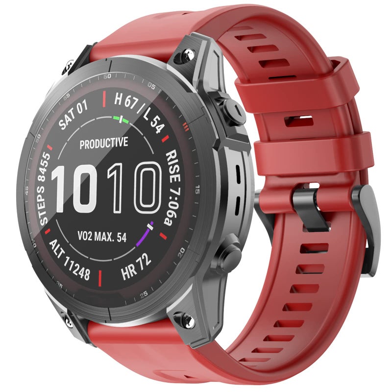 OVERSTEP Compatible with Fenix 7 Watch Band, 22mm Width Soft Silicone Watch Strap for Garmin Fenix 5/Fenix 5 Plus/Fenix 6/Fenix 6 Pro Smartwatch (Red) - Image 1