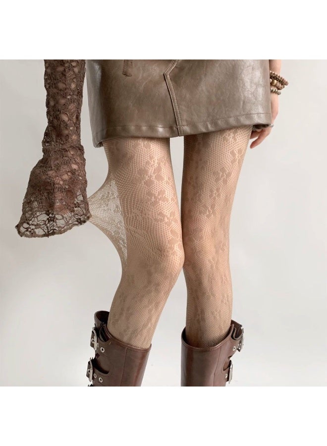 Hopping Island HI Floral Lace Fishnet Pantyhose Vintage Vine Jacquard Tights for Women - Image 1