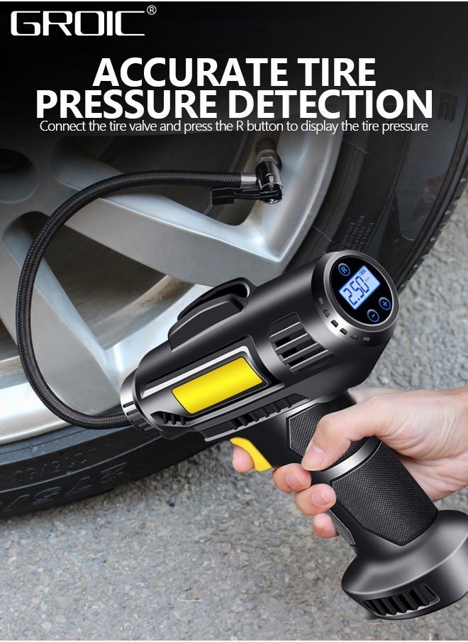 GROIC Portable Tire Inflator Air Compressor,12V DC Car Air Pump with Digital Display, LED Light, Auto Shut Off Function, Set of Nozzle Adaptors for Car, Motorcycle, Bicycle, Ball  - Image 2