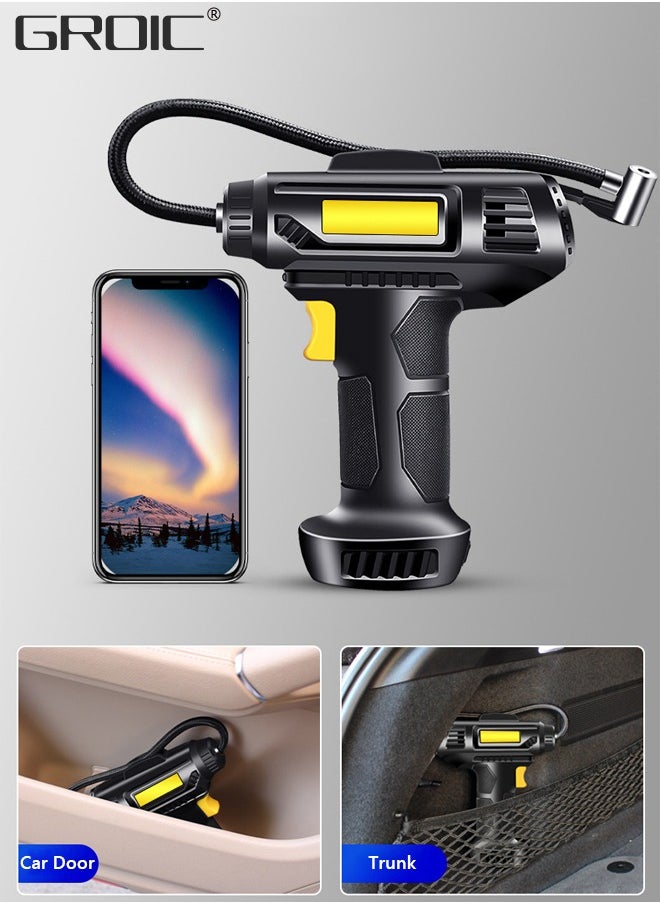 GROIC Portable Tire Inflator Air Compressor,12V DC Car Air Pump with Digital Display, LED Light, Auto Shut Off Function, Set of Nozzle Adaptors for Car, Motorcycle, Bicycle, Ball  - Image 4