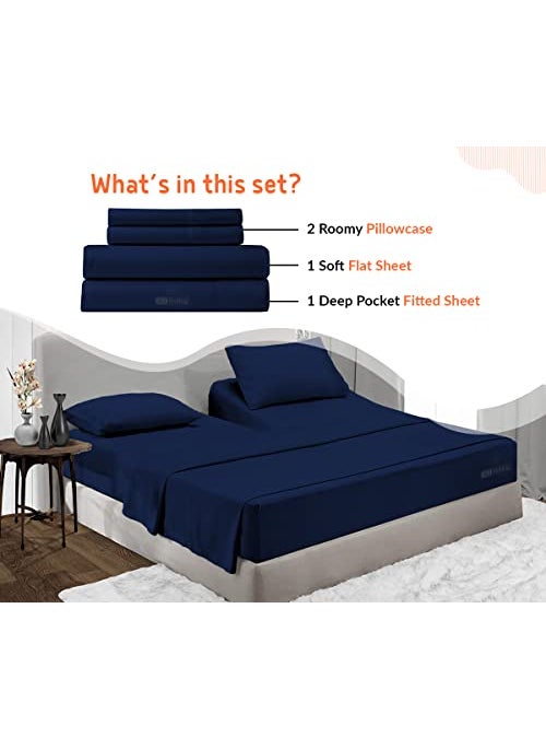 SGI bedding SGI bedding 32"" King Split Top Flex Head Sheet 100% Egyptian Cotton Sheet Set 1000 Thread Count Flex Top Sheet for Adjustable Bed 4Pc Sheet Set 18"" Deep Pocket for Sleep Number Bed - Navy Blue  - Image 2