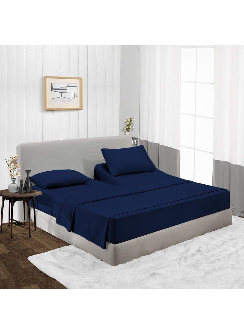 SGI bedding SGI bedding 32"" King Split Top Flex Head Sheet 100% Egyptian Cotton Sheet Set 1000 Thread Count Flex Top Sheet for Adjustable Bed 4Pc Sheet Set 18"" Deep Pocket for Sleep Number Bed - Navy Blue  - Image 1