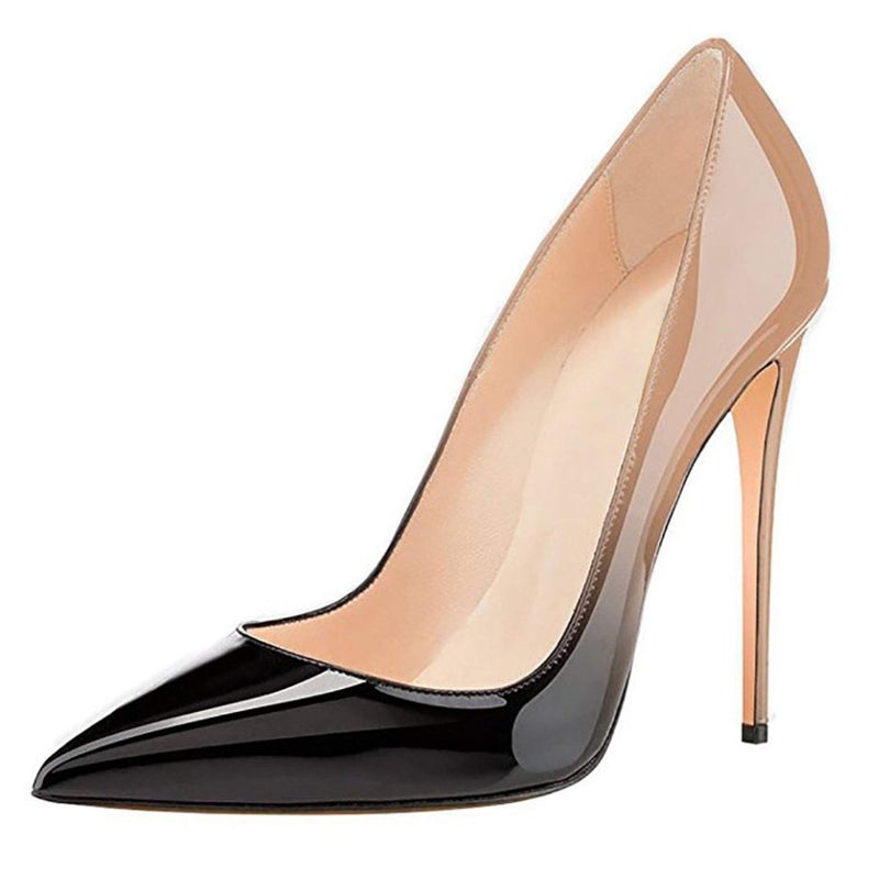 COLETER Pointy Toe Pumps for Women,Patent Gradient Animal Print High Heels Usual Dress Shoes Nude Black 12cm-NB 9 US - Image 1