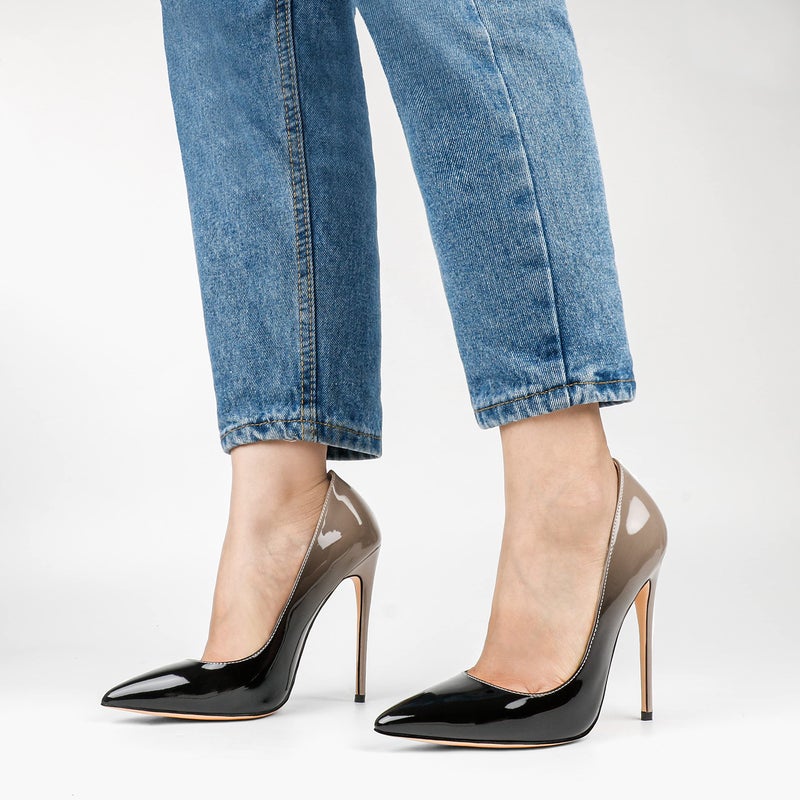 COLETER Pointy Toe Pumps for Women,Patent Gradient Animal Print High Heels Usual Dress Shoes Nude Black 12cm-NB 9 US - Image 2