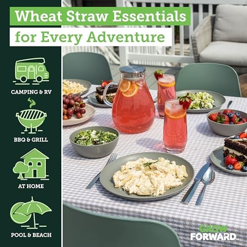 Grow Forward 24-piece Premium Wheat Straw Dinnerware Sets for 8 - Unbreakable Dishwasher & Microwave Safe Plastic Plates and Bowls Sets - Patio, Outdoors, RV, Camping Dishes - Feather - Image 2