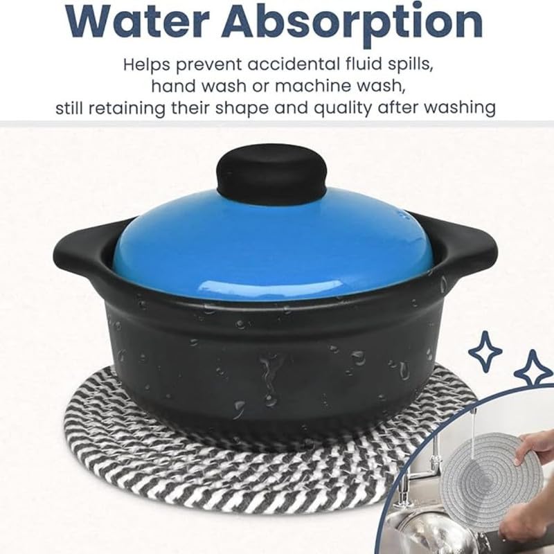 GRATIFY Mansa for Hot Dishes, Pots and Pans, Hot Pads with Storage Basket, Pot Holders for Kitchen, Heat Resistant Mat Protect Counter Home Essentials, Farmhouse Decor (Pack of 6) Multi Grey - Image 4