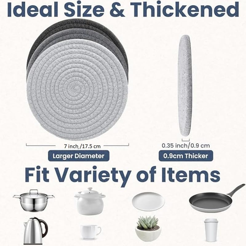 GRATIFY Mansa for Hot Dishes, Pots and Pans, Hot Pads with Storage Basket, Pot Holders for Kitchen, Heat Resistant Mat Protect Counter Home Essentials, Farmhouse Decor (Pack of 6) Multi Grey - Image 3