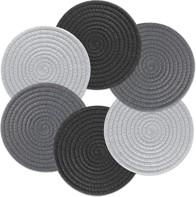 GRATIFY Mansa for Hot Dishes, Pots and Pans, Hot Pads with Storage Basket, Pot Holders for Kitchen, Heat Resistant Mat Protect Counter Home Essentials, Farmhouse Decor (Pack of 6) Multi Grey - Image 1