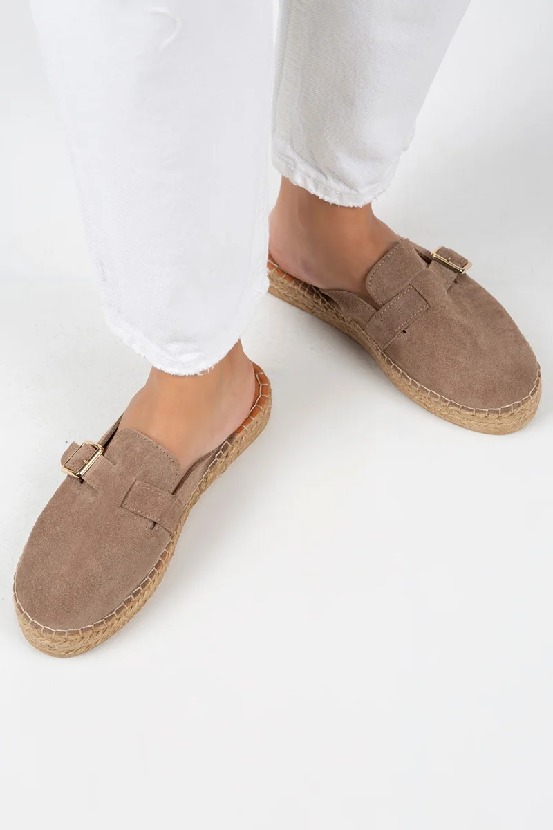 Manijero Manijero Esta Women's Genuine Leather Belted Buckle Mink Slippers