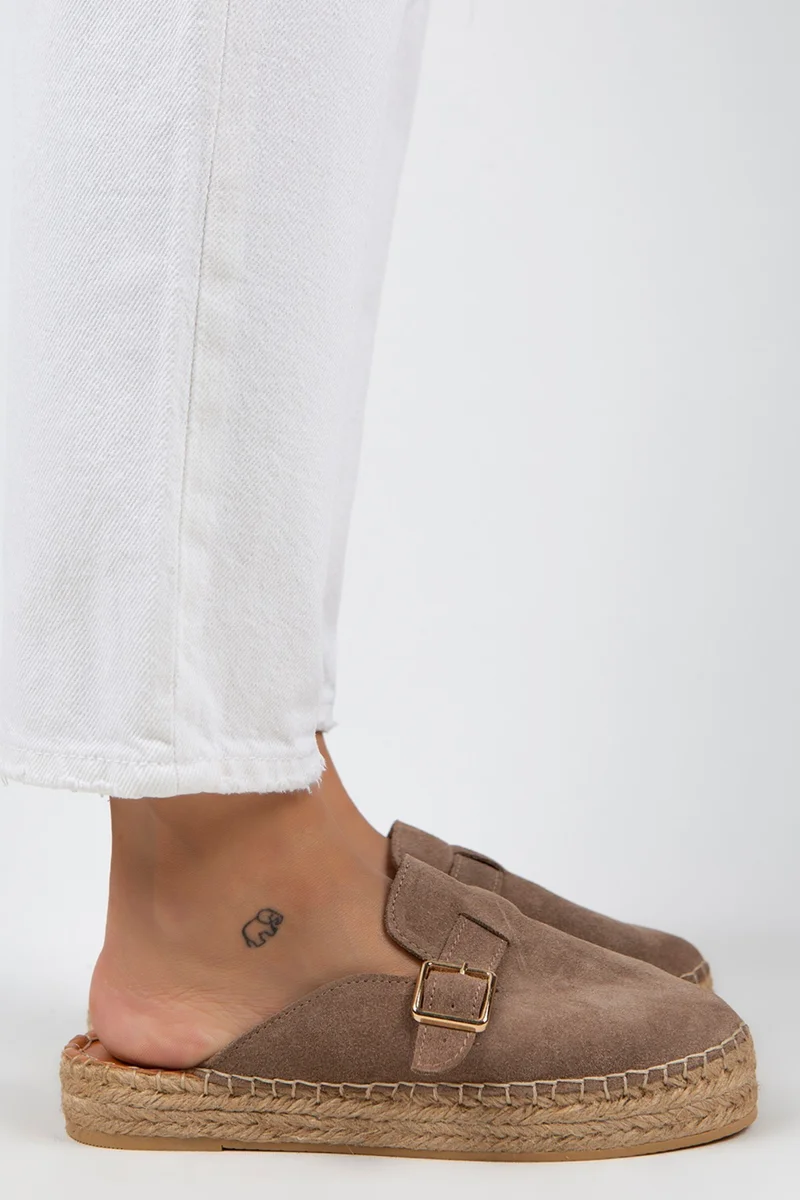 Manijero Manijero Esta Women's Genuine Leather Belted Buckle Mink Slippers