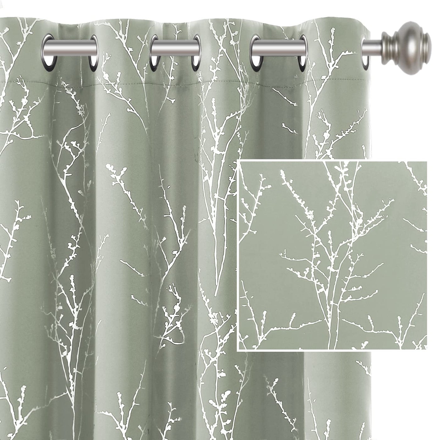 H.VERSAILTEX HVERSAILTEX Blackout Curtains for Bedroom Foil Print Twig Tree Branch Thermal Insulated Grommet Curtain Drapes Light Blocking Thick Soft Window Curtains for Living 52 x 63 Inch 2 Panels S