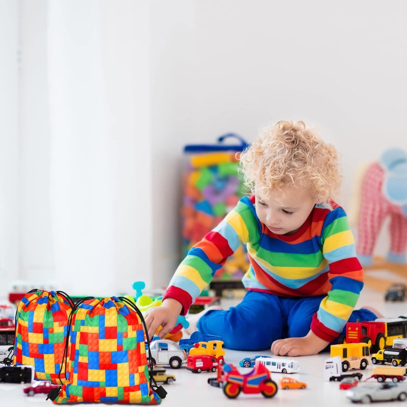 Shappy 12 Packs Building Block Party Favors Building Blocks Drawstring Gift Bags Candy Goodie Treat Bags for Birthday Party Supplies Decorations - Image 4