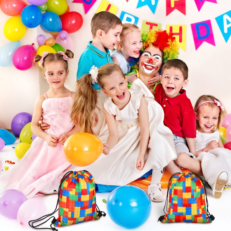 Shappy 12 Packs Building Block Party Favors Building Blocks Drawstring Gift Bags Candy Goodie Treat Bags for Birthday Party Supplies Decorations - Image 2