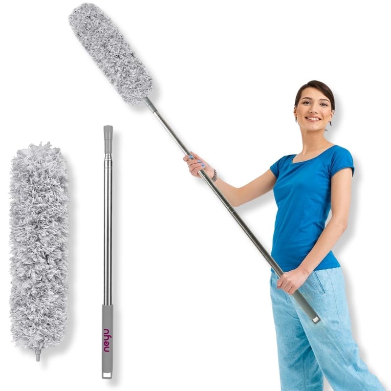 NEYU Microfiber Feather Duster for Home and Office Cleaning 100Inch Telescoping Handle with Bendable Dusting Head Ideal for High Ceilings Fans and HardtoReach Areas Machine Washable 1 Piece