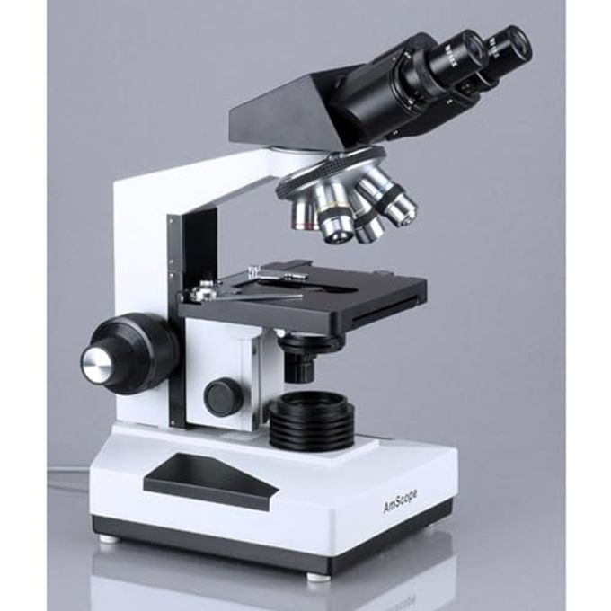 AmScope B490 Compound Binocular Microscope, Wf10X Eyepieces, 40X-1000X Magnification, Brightfield, Halogen Illumination, Abbe Condenser, Double-Layer Mechanical Stage, Sliding Head, High-Resolution Optics, Anti-Mold - Image 2