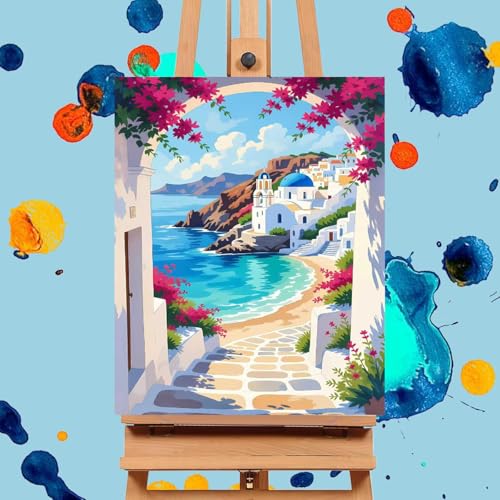 Mrnsiet Paint by Number for Adults Beginners, Easy Seaside Town Paint by Numbers Kits on Canvas, DIY Coastal City Oil Painting Kits Adults' Paint-by-Number Kits for Home Wall Decor 16x20 Inch - Image 2